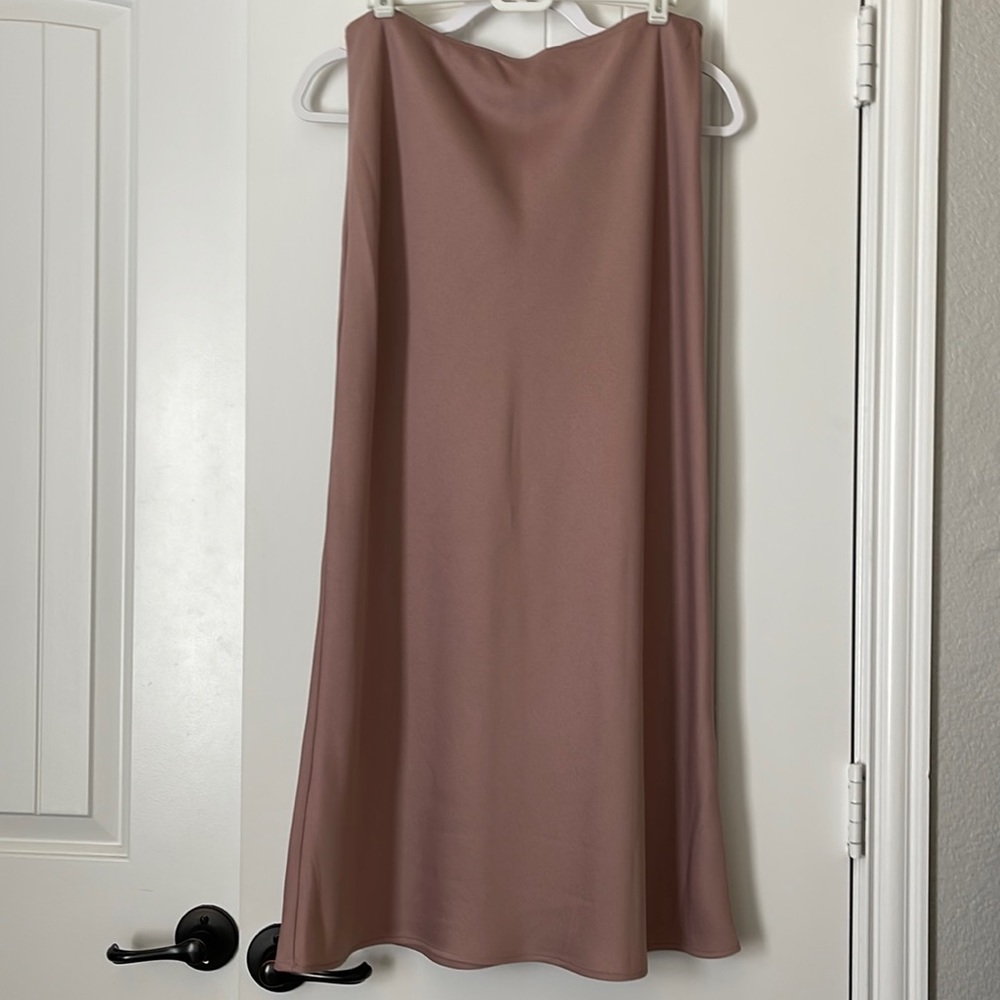 Topshop dusty rose silk midi skirt